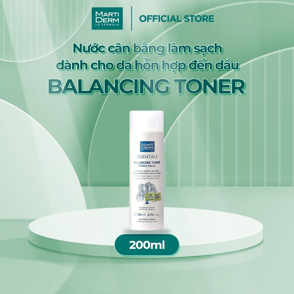  Nước Cân Bằng Làm Sạch Chứa BHA & Prebiotics - MartiDerm Essentials Balancing Toner 