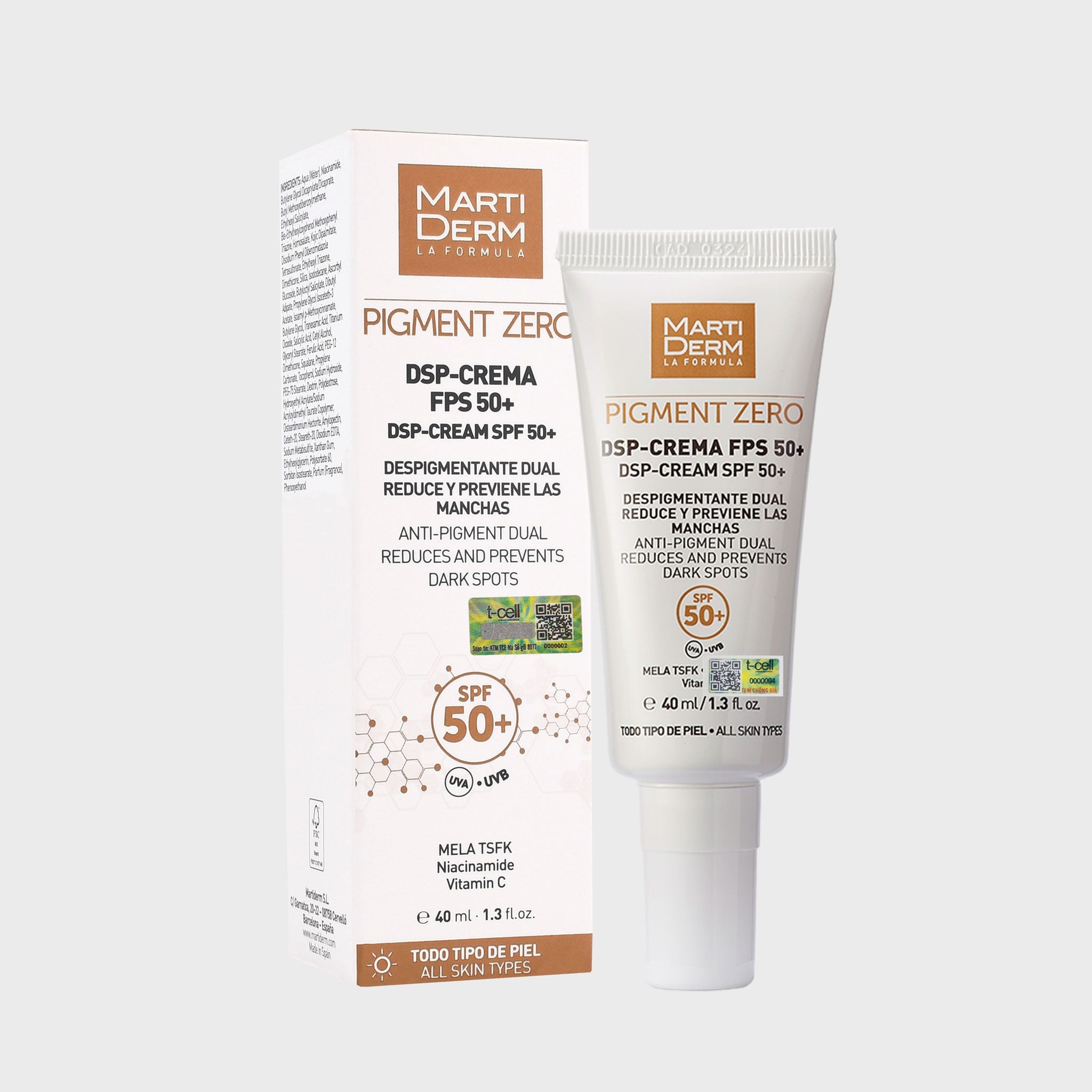  Kem Điều Trị Ban Ngày Chống Nắng Làm Sáng Da, Mờ Sắc Tố, Duy Trì Sau Hydroquinone - MartiDerm Pigment Zero DSP SPF50+ Cream (40ml) 
