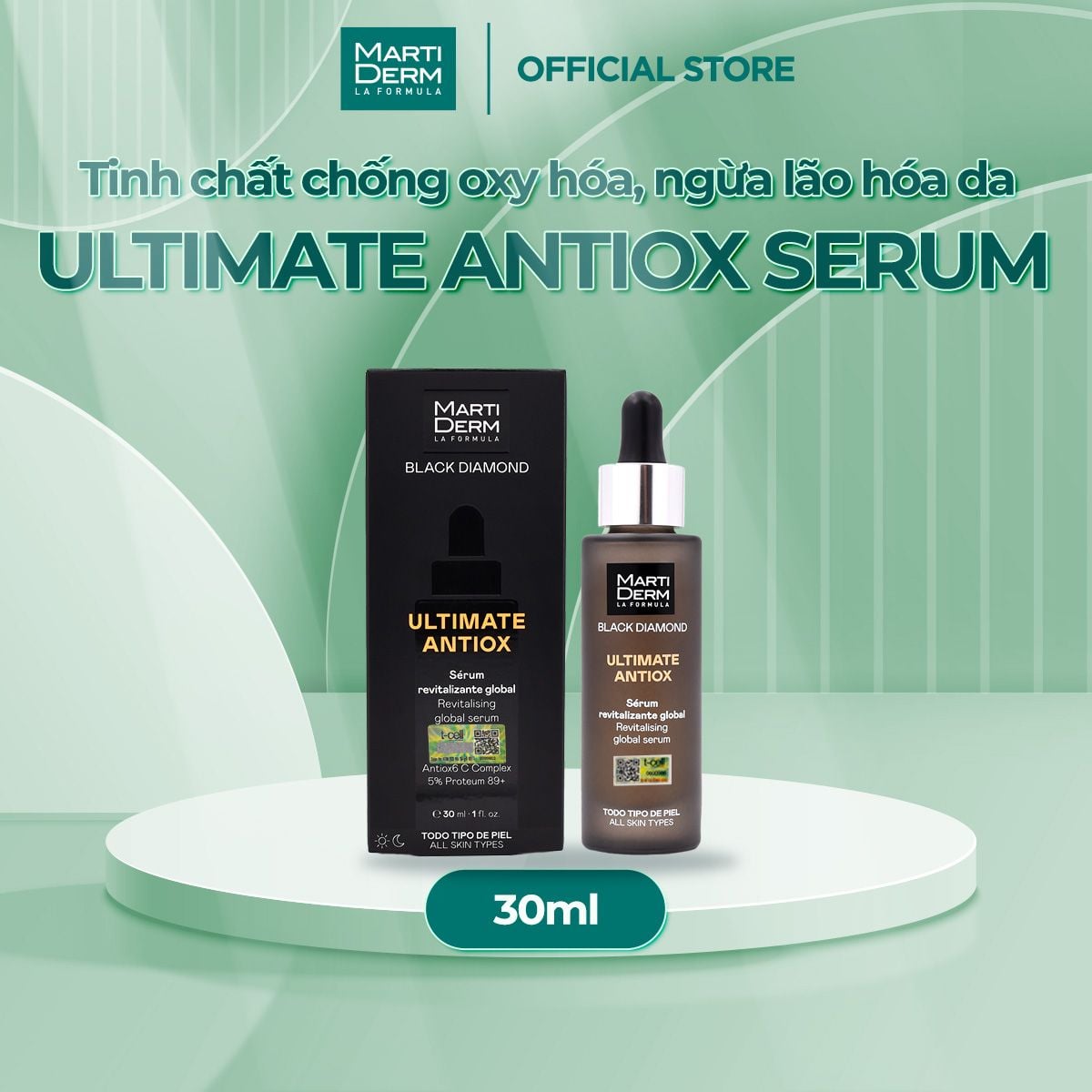  Tinh Chất Chống Oxy Hóa, Ngừa Lão Hóa Da - MartiDerm Black Diamond Ultimate Antiox Serum 