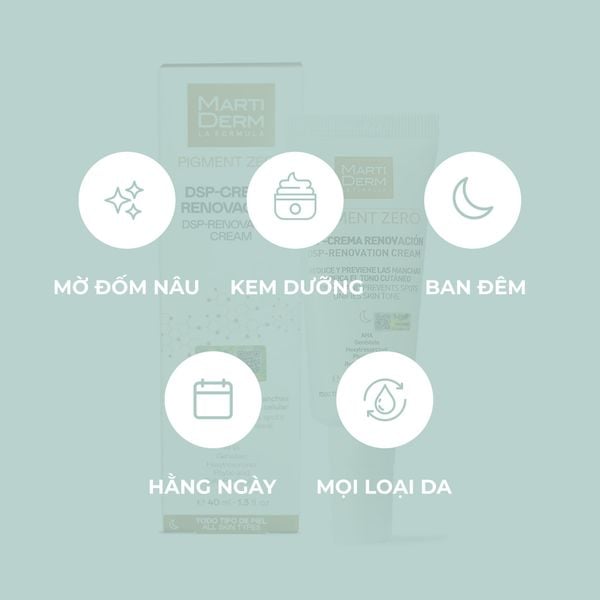  Kem Đêm Làm Sáng Da, Mờ Sắc Tố, Duy Trì Sau Hydroquinone - MartiDerm Pigment Zero DSP Renovation Cream 