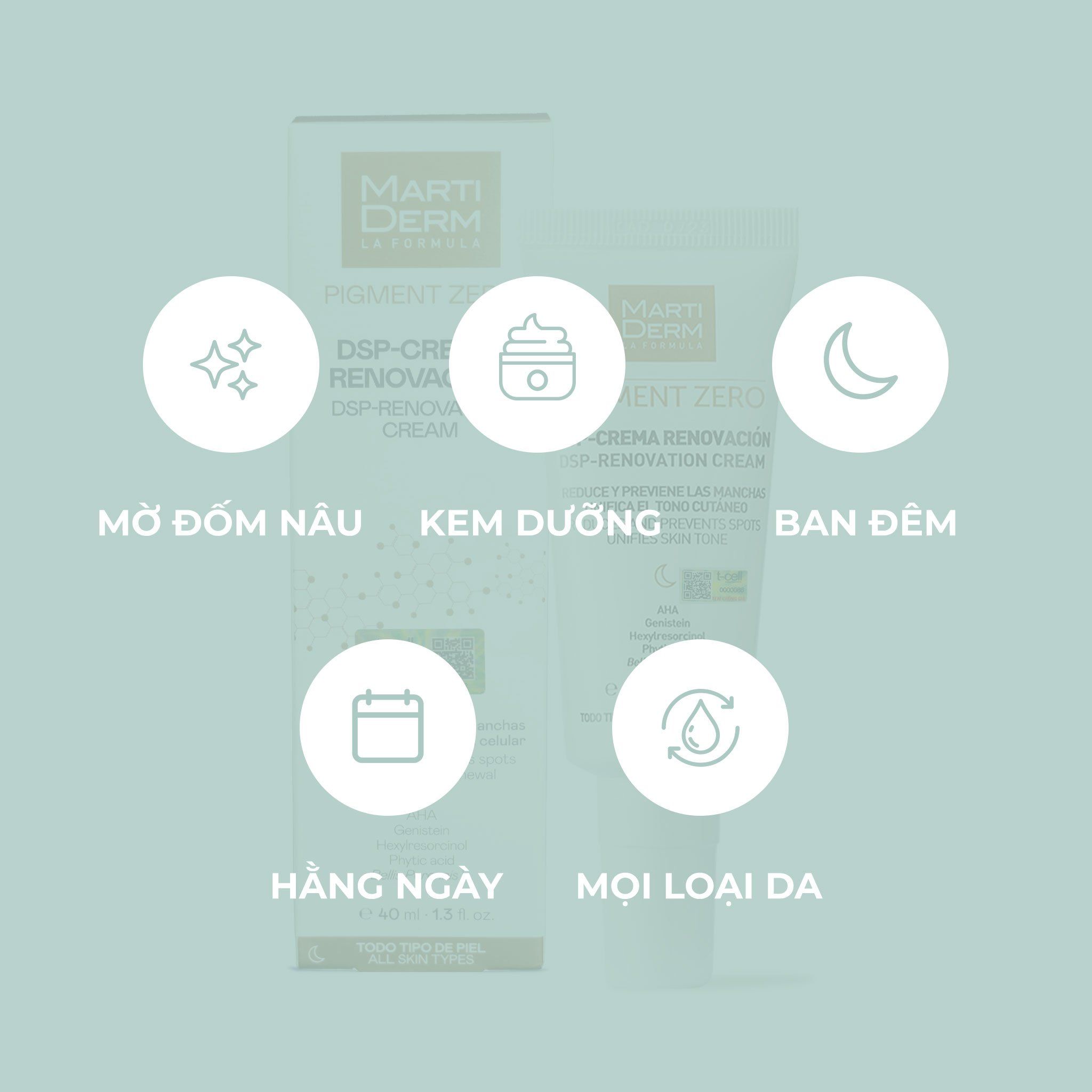  Kem Đêm Làm Sáng Da, Mờ Sắc Tố, Duy Trì Sau Hydroquinone - MartiDerm Pigment Zero DSP Renovation Cream 
