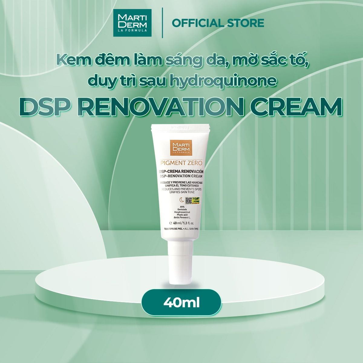  Kem Đêm Làm Sáng Da, Mờ Sắc Tố, Duy Trì Sau Hydroquinone - MartiDerm Pigment Zero DSP Renovation Cream 