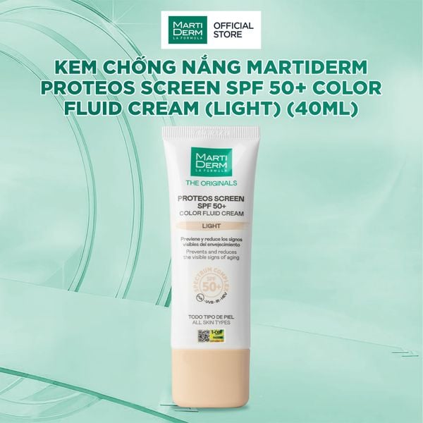  Kem Chống Nắng MartiDerm Proteos Screen SPF 50+ Color Fluid Cream (Light) (40ml) 