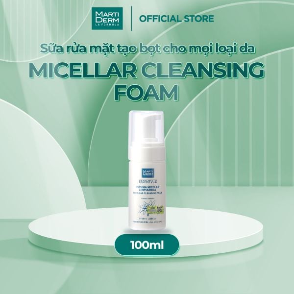Sữa rửa mặt dạng bọt dịu nhẹ cho mọi loại da Martiderm Essentials Micellar Cleansing Foam 100ml