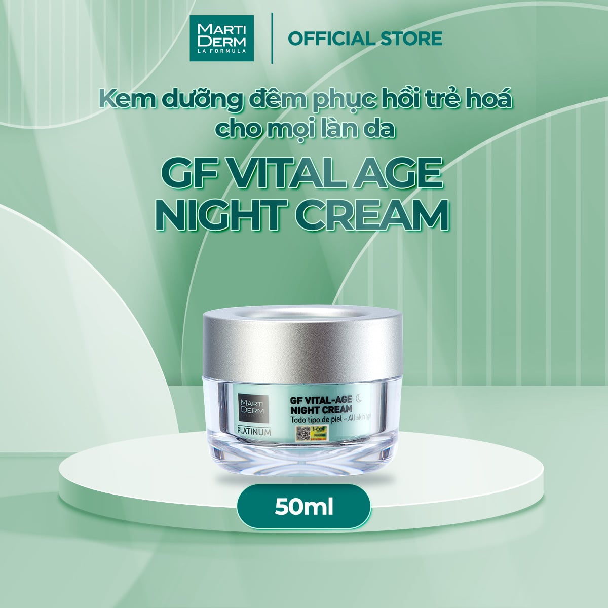 Kem Dưỡng Phức Hợp Retinyl Palmitate Phục Hồi Hỗ Trợ Trị Mụn & Trẻ Hóa - MartiDerm Platinum GF Vital Age Night Cream