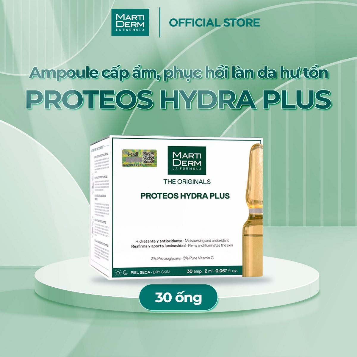  Ampoule Dưỡng Ẩm, Làm Săn Chắc & Ngừa Lão Hoá Da - MartiDerm The Originals Proteos Hydra Plus 