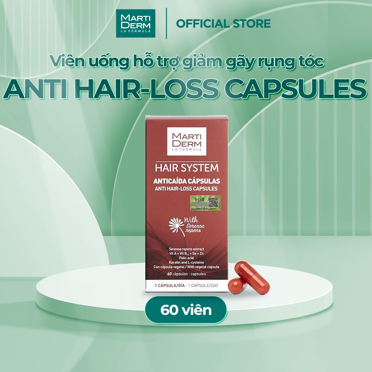  Viên uống hỗ trợ dưỡng tóc giảm gãy rụng - Martiderm Hair System Anti Hair-Loss Capsules (60 viên) 