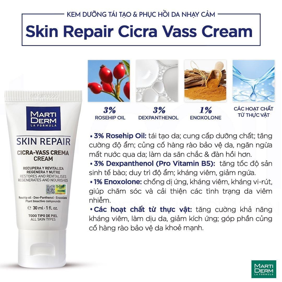  Kem Dưỡng Tái Tạo & Phục Hồi Da Nhạy Cảm - MartiDerm Skin Repair Cicra Vass Cream 