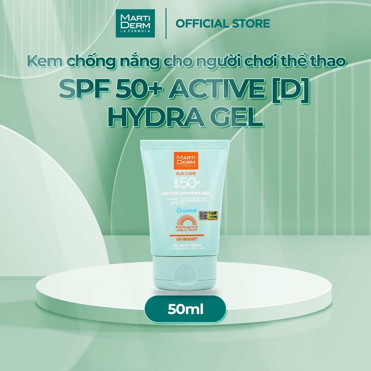  [MỚI RA MẮT] Kem Chống Nắng bảo vệ toàn diện cho người chơi thể thao - MartiDerm SPF 50+ Active [D] Hydra Gel 