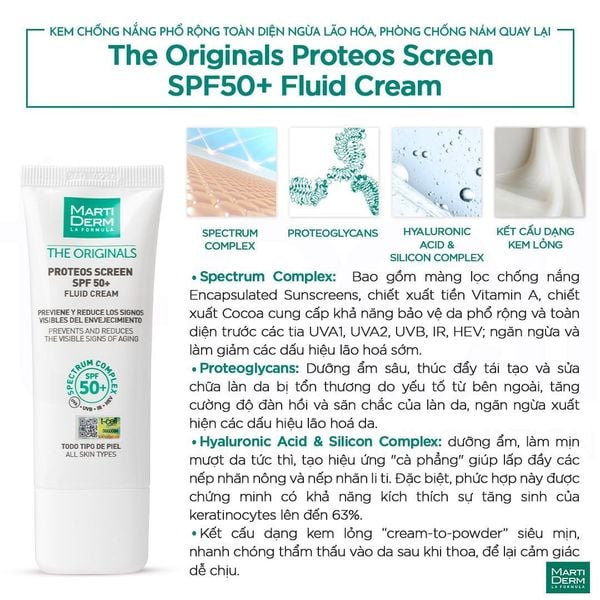  Combo 2 Kem Chống Nắng Ngăn Ngừa Sạm Nám MartiDerm Proteos Screen SPF50+ Fluid Cream (40ml) 