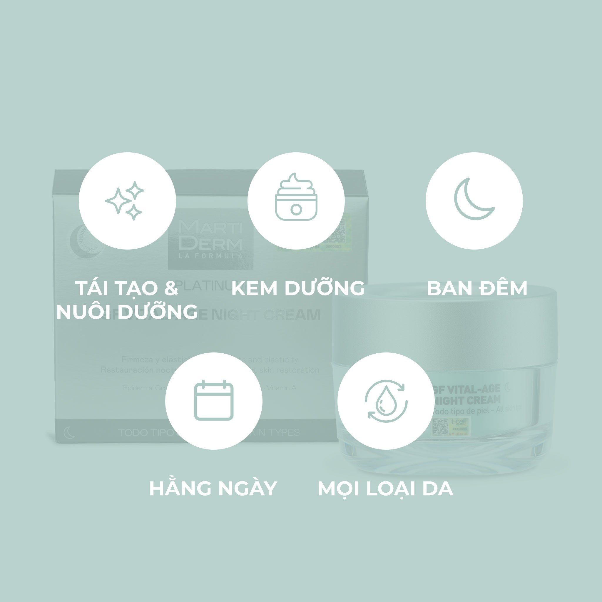  Kem Dưỡng Phức Hợp Retinyl Palmitate Phục Hồi Hỗ Trợ Trị Mụn & Trẻ Hóa - MartiDerm Platinum GF Vital Age Night Cream 