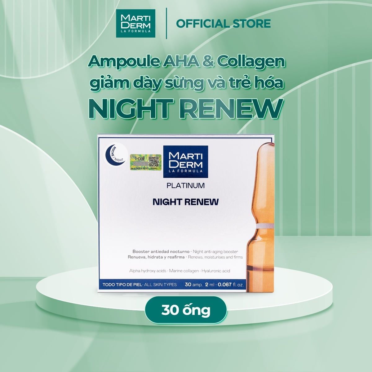  Ampoule Chống Lão Hoá & Tái Tạo Da Ban Đêm - MartiDerm Platinum Night Renew Ampoule 