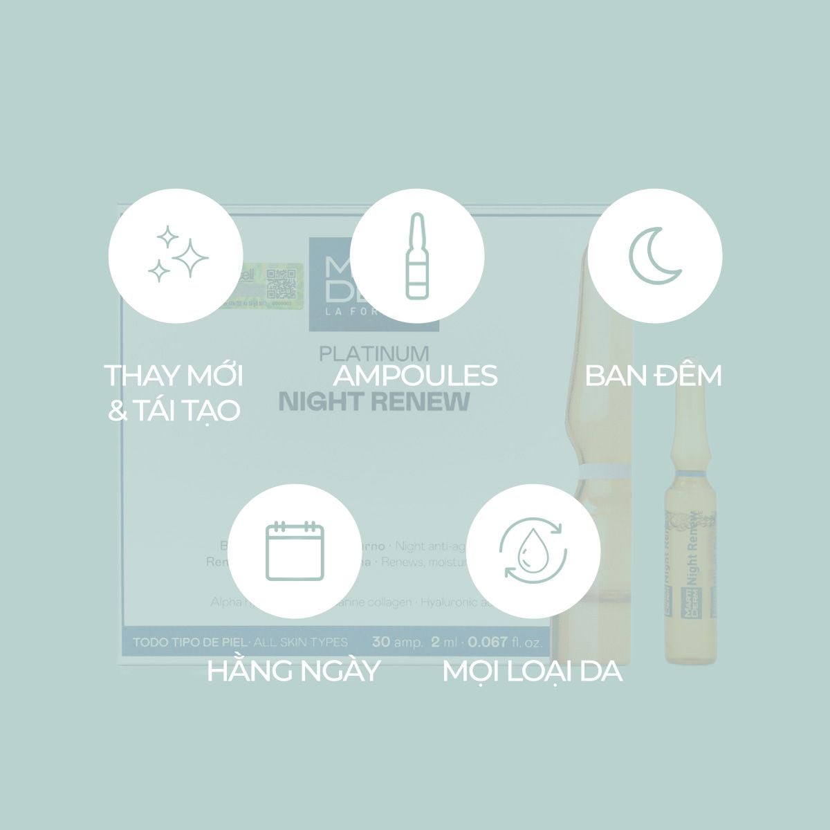  Ampoule Chống Lão Hoá & Tái Tạo Da Ban Đêm - MartiDerm Platinum Night Renew Ampoule 