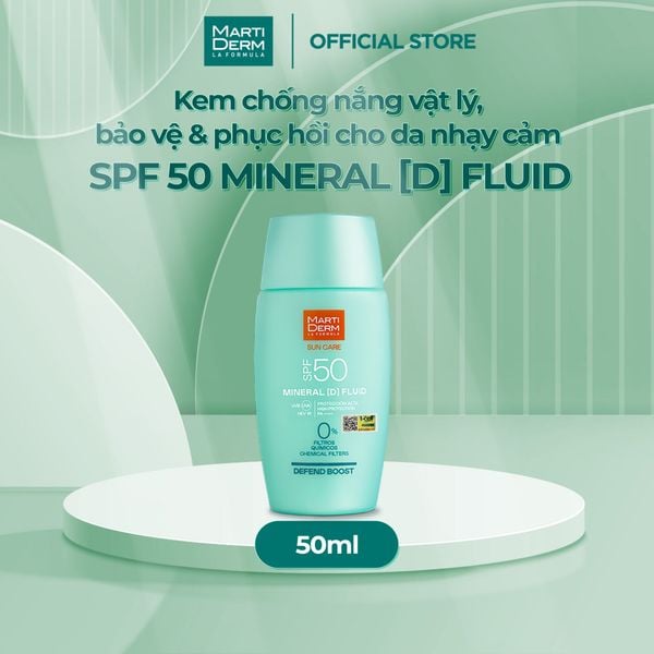  [MỚI RA MẮT] Kem chống nắng vật lý, bảo vệ & phục hồi cho da nhạy cảm MartiDerm SPF 50 Mineral [D] Fluid 