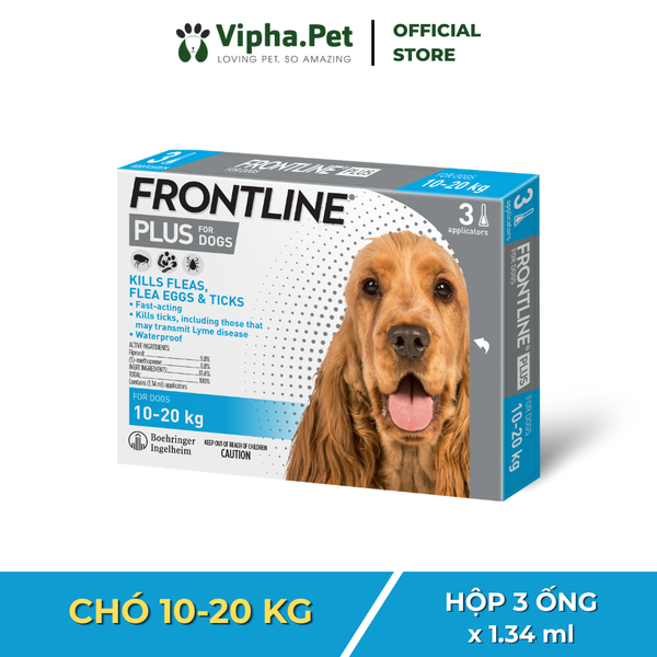 FRONTLINE® PLUS FOR DOGS Tuýp nhỏ gáy phòng & trị ve, rận, bọ chét (trứng, ấu trùng, con trưởng thành) cho chó size M (10-20kg)