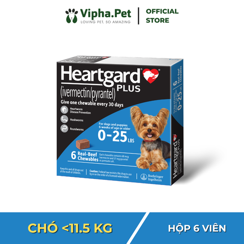 HEARTGARD® PLUS Viên nhai xổ giun đũa, giun móc, giun tim dành cho chó size S (<11.5kg)