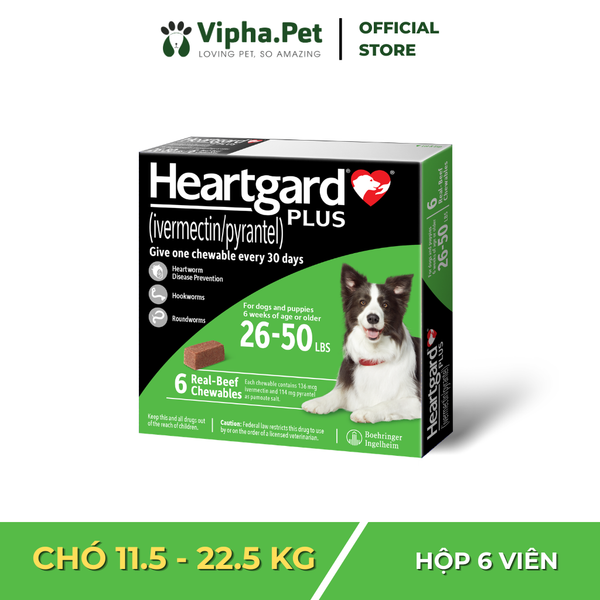 HEARTGARD® PLUS Viên nhai xổ giun đũa, giun móc, giun tim dành cho chó size M (11.5kg-22.5kg)