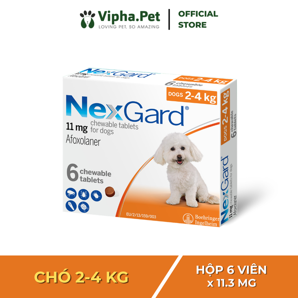 NEXGARD - Viên nhai phòng & trị ve, rận, bọ chét, ghẻ demodex, sarcoptes dành cho chó size S (2-4kg)