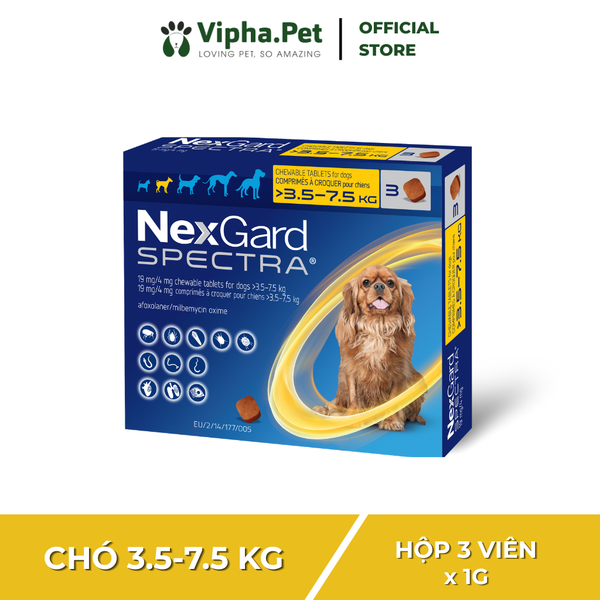 NexGard SPECTRA - Viên nhai phòng & trị nội, ngoại ký sinh dành cho chó size S (3,6 - 7,5kg)