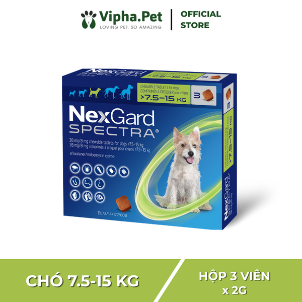 NexGard SPECTRA - Viên nhai phòng & trị nội, ngoại ký sinh dành cho chó size M (7,5 - 15kg)