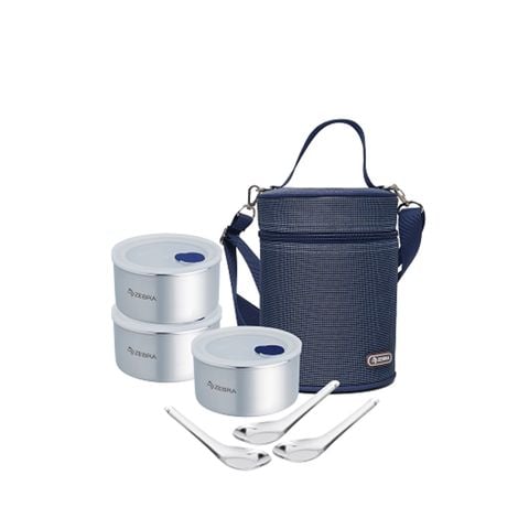 Hộp cơm Zebra Harmony 12cm 3 ngăn kín hơi kèm túi và muỗng
