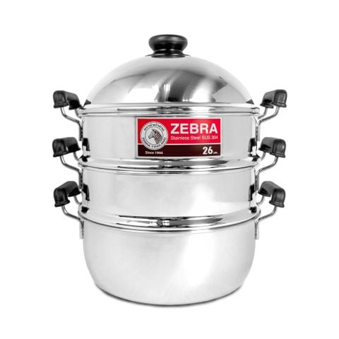 Bộ xửng hấp Inox Zebra Friendly, 3 tầng, 26cm - 164626  || 3 level steamer Zebra Friendly 26cm - 164626