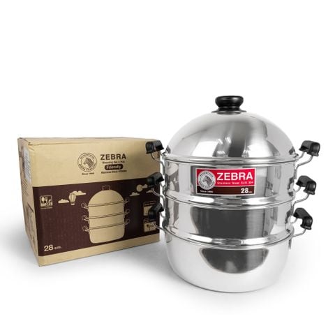 Bộ xửng hấp Inox Zebra Friendly, 3 tầng, 28cm – 164628  || 3 level steamer Zebra Friendly 28cm - 164628