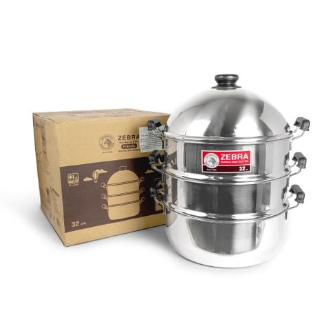 Bộ xửng hấp Inox Zebra Friendly, 3 tầng, 32cm - 164632  || 3 level steamer Zebra Friendly 32cm - 164632