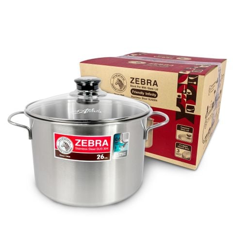 Nồi hầm inox 304 Zebra Friendly Infinity, Nắp Kính, 26x28cm (9,5L) – 171375 - N2606