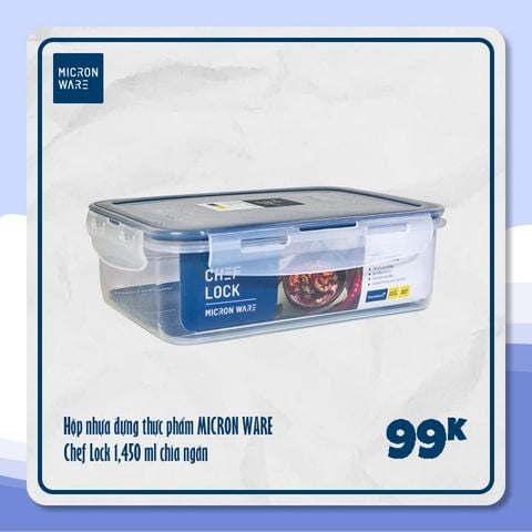 Hộp thực phẩm chia ngăn Chef Lock 1450ml - 3 ngăn - 0004-3 || Chef Lock Plastic Food Container with 3 Compartments 1450ml - 0004-3