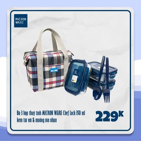 Bộ 3 hộp thủy tinh 350ml kèm túi - 6088S3