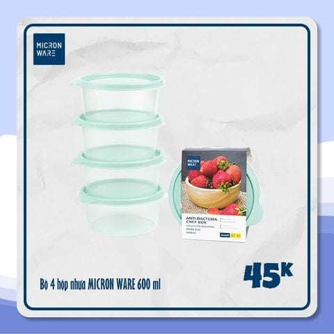 Bộ 4 hộp nhựa kháng khuẩn Chef Box Micron Ware 600ml - 6062/4 || Set of 4 plastic food containers 600ml - 6062/4