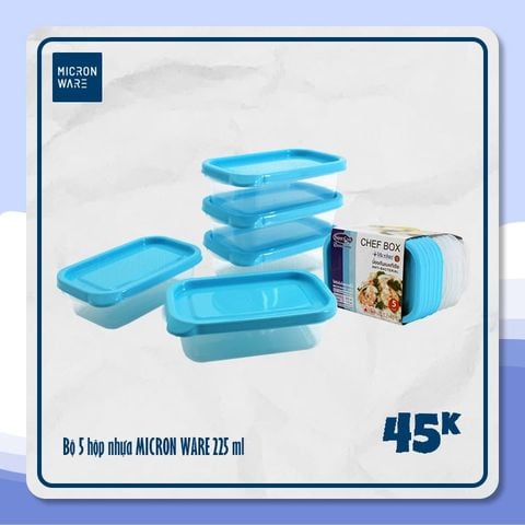 Bộ 5 hộp nhựa kháng khuẩn Chef Box Micron Ware 225ml - 6071/5 || Set of 5 plastic food containers 225ml - 6071/5