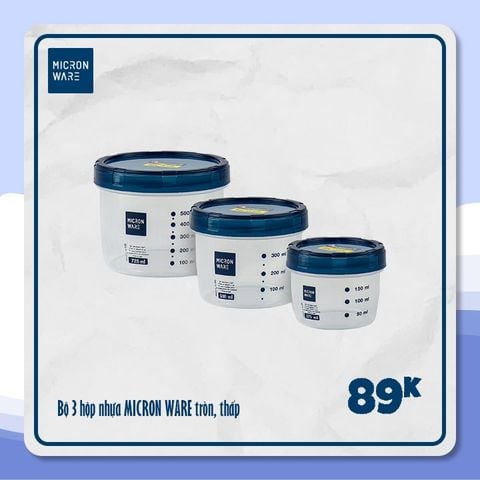 Bộ 3 hộp nhựa tròn kín hơi, kháng khuẩn (9630 + 9631 + 9632) - 9632/3 || Set of plastic cylinder containers 9632/3 (9630 + 9631 + 9632)