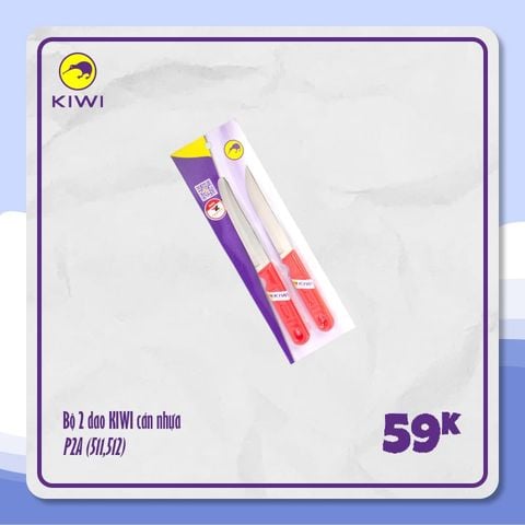 Bộ 2 dao KIWI gọt vỏ cán nhựa - P2A - New2024