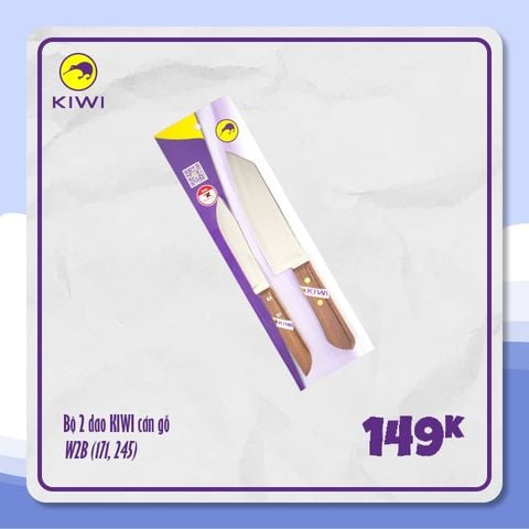 Bộ 2 dao KIWI đa năng cán gỗ - W2B - New2024
