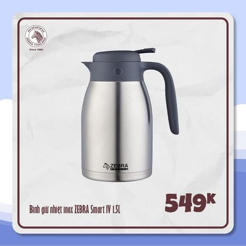 Bình giữ nhiệt Inox 1.5L - Smart IV - 112942 || Zebra Smart IV stainless steel vacuum flask with spout and handle 1.5L - 112942