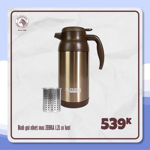 Bình Giữ Nhiệt Lọc Trà Inox Zebra 1.2L (Quai và Vòi rót)  - 112411