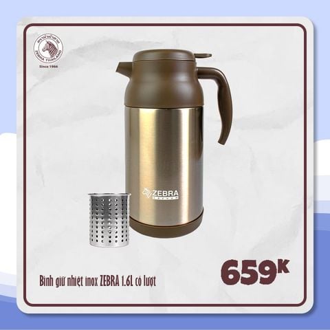 Bình Giữ Nhiệt Lọc Trà Inox Zebra 1.6L (Quai và Vòi rót) - 112412