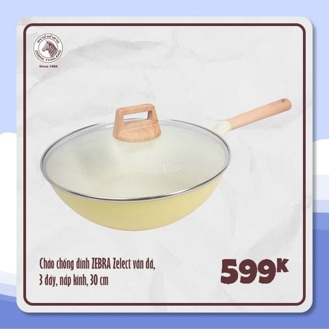 Chảo chống dính ZEBRA vân đá 3 đáy nắp kính 30cm - 974103