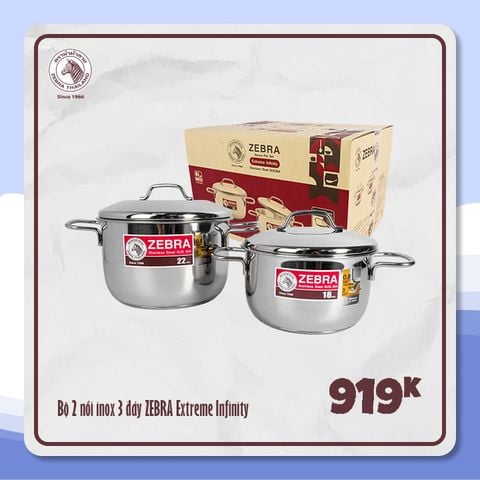 Bộ nồi Inox 3 đáy 18cm + 22cm Extreme Infinity - 180820 || Extreme Infinity 3-layer-bottom cookware set - 18cm + 22cm - 180820