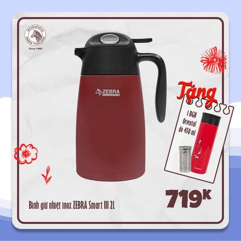 Bình giữ nhiệt Inox Zebra Smart III 2L - 112950 || Zebra Smart III stainless steel vacuum flask with spout and handle 2L - 112950