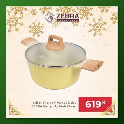 Nồi chống dính ZEBRA vân đá 3 đáy nắp kính 24cm - 973101