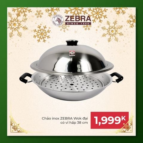 Chảo Inox Wok đại 38cm có vỉ hấp - 176201 - CZT