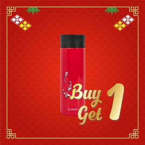 Bình Giữ Nhiệt Inox Kim Ngư Đắc Lộc kèm lọc trà 450ml - Lộc Phát Collection - 112905 || Oriental Red - Stainless steel vacuum bottle 450 ml - Loc Phat Collection - 112905