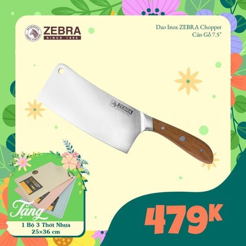 Dao Inox Zebra Browny Chopper cán gỗ 7.5