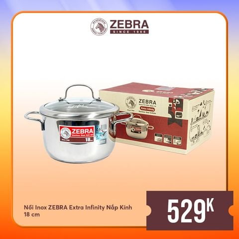 Nồi Inox Zebra Extra Infinity 3 đáy 18cm, 2.5L nắp kính - 162096