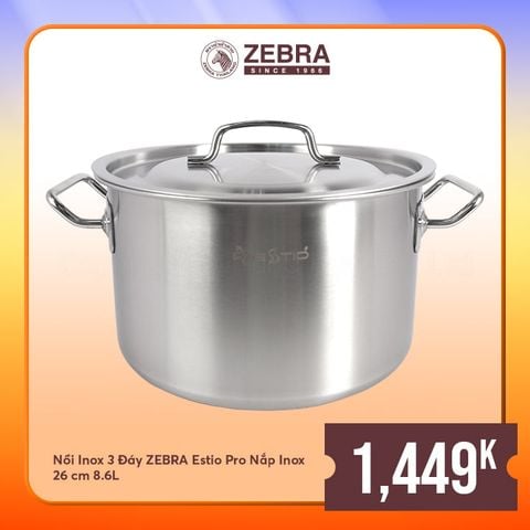 Nồi Inox Estio Pro 3 đáy nắp inox 16cm - 26cm ||  Zebra Estio Pro 3-layer-bottom Stainless Steel Pot with stainless steel lid 16cm - 26cm