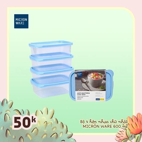 Bộ 4 hộp nhựa Chef Box 600ml - 6072/4 || Set of 4 plastic food containers 600ml - 6072/4