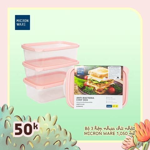 Bộ 3 hộp nhựa kháng khuẩn Chef Box Micron Ware 1,05L - 6073/3 || Set of 3 plastic food containers 1.05L - 6073/3